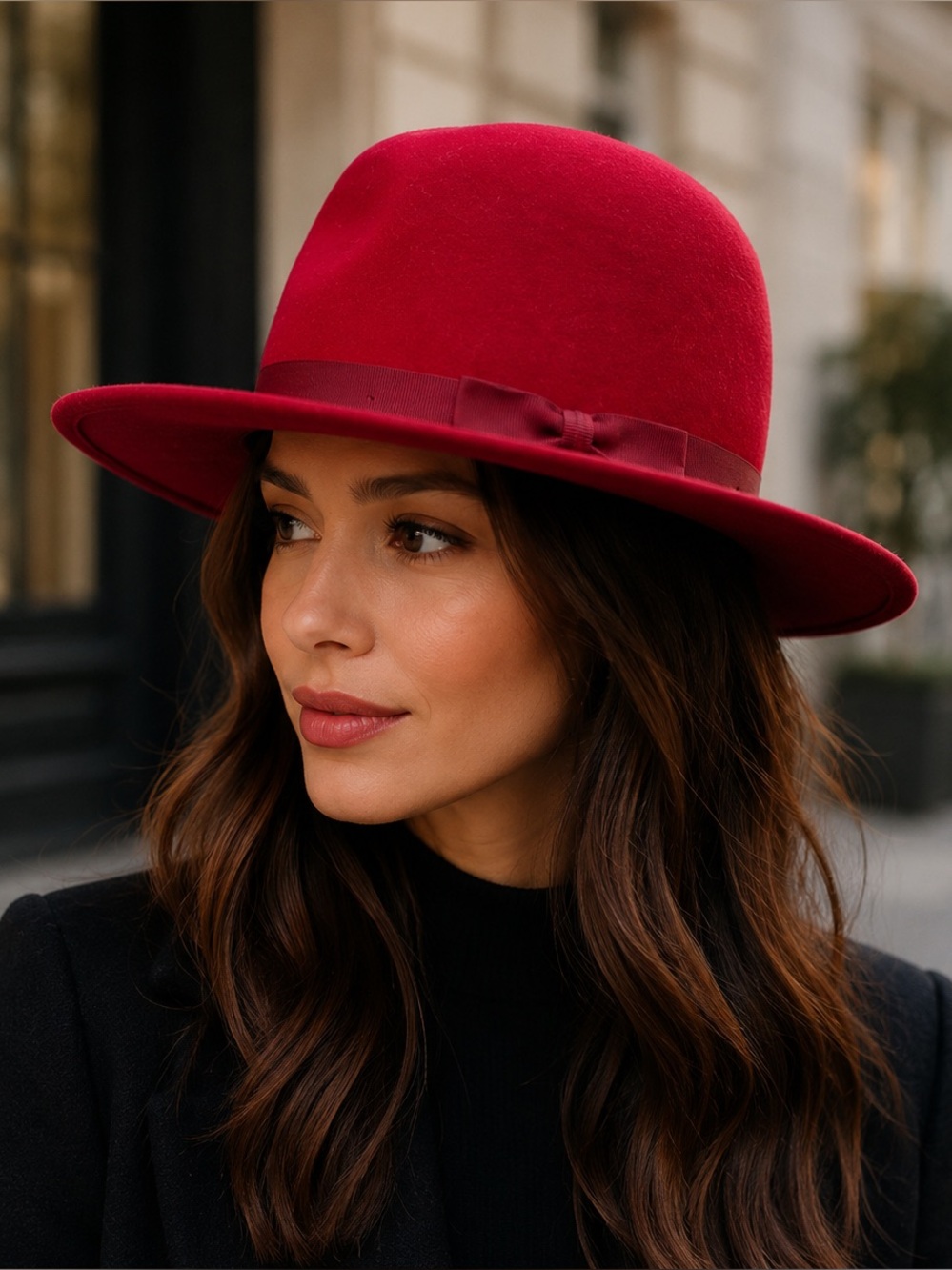 Brixton Red 100% Wool Fedora Hat Women's Medium 7 1/4 Ribbon Boho Wide Brim Felt